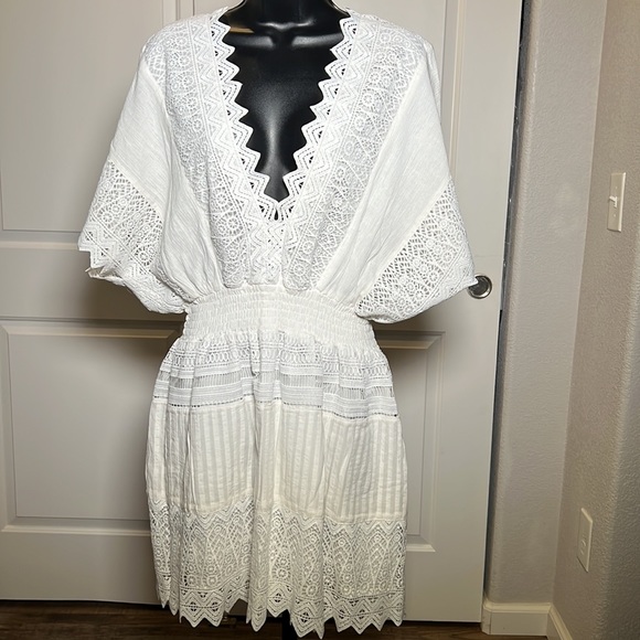 Off-White Front&Back V-Neck Mini Dress | elastic waist band | med | never worn - Picture 8 of 11